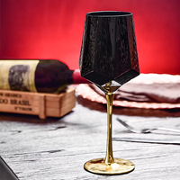 Vente directe d'usine, verres à vin en cristal noir avec pied doré, flûtes à champagne pour mariage
