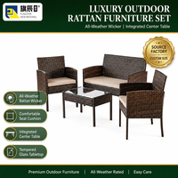 Ensemble de meubles de patio extérieur 4 pièces en rotin PE, canapé deux places, 2 fauteuils, table basse en verre, canapé de jardin, coussin beige