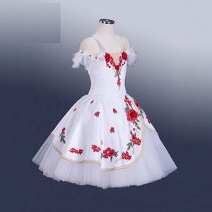 <span class=keywords><strong>Blanco</strong></span> <span class=keywords><strong>brillante</strong></span> satén rojo bordado flores vestido de escenario hecho a medida el despertar de Flora Ballet disfraz tutú - Product Image 2