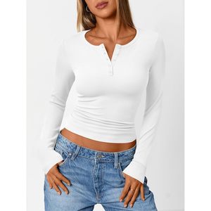 Haut Henley à manches longues pour femme, pull thermique côtelé, doux, boutonné sur le devant, basique décontracté, blanc, taille régulière - Product Image 2