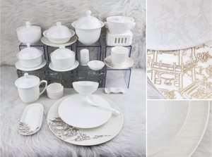Service de table en porcelaine fine 45% de haute qualité, motif pavillon antique doré gravé, vaisselle en céramique pour hôtels 5 étoiles, restaurants et mariages - Product Image 2