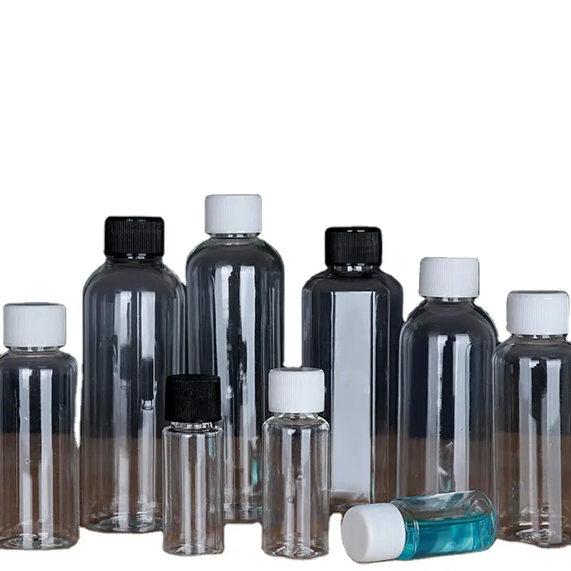 थोक 20 30 50 100 मिलीलीटर पारदर्शी पतली उच्च प्लास्टिक की बोतल सीलबंद तरल बोतल पालतू नमूना बोतल पैकेजिंग