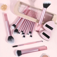 Ensemble de 14 pinceaux de maquillage roses, trousse de maquillage, houppettes, pinceau pour masque facial, virole en aluminium, poils synthétiques doux, idéal pour les voyages