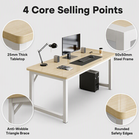 Escritorio de Computadora Resistente con Superficie de Madera de 25 mm de Grosor, Estructura de Acero de 50x50 mm, Mesa para Juegos, Oficina en Casa o Estudio, Fácil de Ensamblar, Multiusos