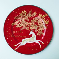 Decoración de Mesa Navideña, Platos Base de Plástico Rojos de Lujo de 13 Pulgadas para Eventos Navideños, Decoración de Bodas y Fiestas