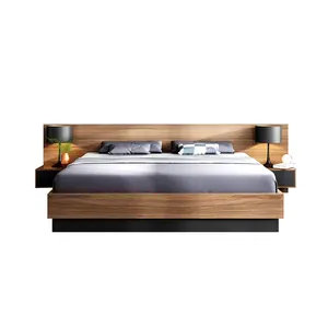 定制的现代卧室设置木储物床MDF榻榻米双人床框架与存储和床头板