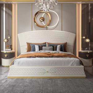 High-<b>end</b> Quality Leather Solid Wood Frame Luxury Durable Comfortable <b>Bed</b> Wholesale Soft <b>Bed</b> - Product Image 5