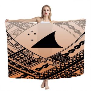 Pareo spiaggia polinesiana avvolgente tribale Tokelau isole blu Tiare stampa floreale costumi da bagno personalizzati Beachwear Sarong da donna spiaggia copri-up - Product Image 6