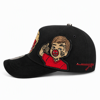 Casquette de baseball patchwork personnalisée noire avec motif, casquette snapback brodée avec appliques et détails en strass, style streetwear, fournisseur en gros