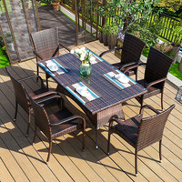 Ensemble de table et chaises de jardin en rotin tressé pour terrasse, modèle métallique résistant aux intempéries, vente en gros pour l'extérieur