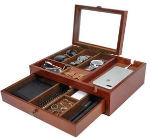 कस्टम ड्रेसर सेवक आयोजक लकड़ी Mens घड़ियों के लिए भंडारण बॉक्स बड़े के साथ स्मार्टफोन चार्ज स्टेशन, धूप का चश्मा, गहने और - Product Image 4