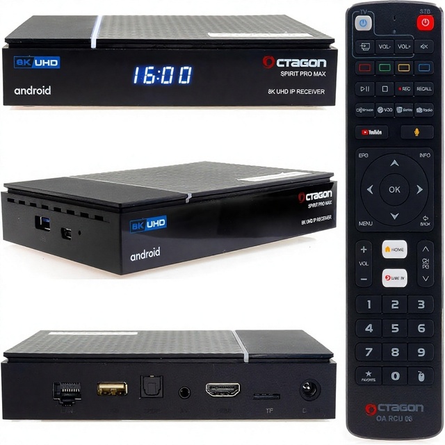 Octagon Spirit Pro Max 8K Android TV Box Dual Band WiFi for Remote Control Voice Control HDR10+ HLG 4GB RAM 64GB Flash TV