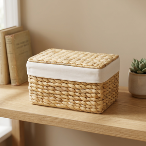 Panier de rangement rectangulaire multi-usages en jacinthe d'eau tressée écologique avec couvercle et doublure en tissu – Offre Spéciale - Product Image 6
