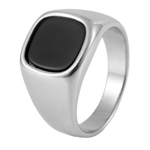 yunnique Men's <b>Titanium</b> Steel <b>Ring</b> With Black Epoxy Resin Inlay Geometric Design Punk Style Jewelry Gift For Men - Product Image 5