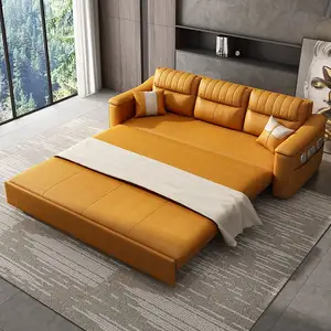 节省空间多用途真皮折叠沙发床客厅金属框架沙发床带扬声器和USB充电