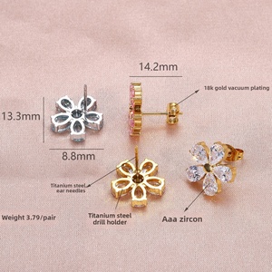 Pendientes de Diseño Personalizados Populares, con Cristales Austríacos Rosados y Blancos, Flor de Acero Inoxidable y Circonita Cúbica para Mujer - Product Image 1