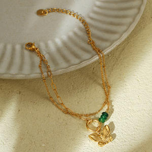 Green Natural Stone Beaded <b>Butterfly</b> Charm <b>Bracelet</b> for Women Versatile Luxury High-End Stainless Steel Fashion Jewelry - Product Image 3