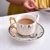 Ensemble de tasses à café et soucoupes en céramique dorée peintes à la main, style européen de luxe, pour le thé de l'après-midi, pour la maison, l'hôtel, ou comme cadeau