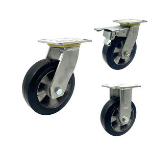 Roues pivotantes industrielles robustes pour chariot à main, en caoutchouc massif avec noyau en aluminium, de 6 et 8 pouces, avec frein - Product Image 3