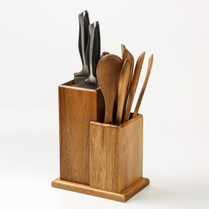 Multifunction Eco-friendly Acacia Universal Knife Block Holder with PP Sticks Kitchen Cutting Knife and Cutlery Storage Stand