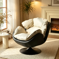 Fauteuil pivotant à 360° à coque bicolore, coussin en peluche doux amovible, design moderne, montage facile, en similicuir noir