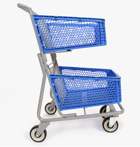 प्लास्टिक शॉपिंग ट्रॉली बड़ी क्षमता हाइपरमार्केट 5 पहियों के साथ डबल बास्केट शॉपिंग कार्ट - Product Image 3