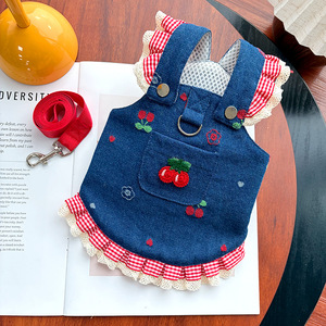 Spring Summer Pet Clothes <b>Teddy</b> <b>Small</b> Dog Pet Cat Clothes Cherry Cute Outing Clothes and Leash - Product Image 3