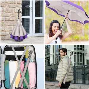 Oferta Especial: Paraguas Invertido de Doble Capa de 22 Pulgadas con Mango Recto Violeta, 8 Varillas, Clásico, Semiautomático, con Logotipo Personalizado, Regalos Empresariales - Product Image 3