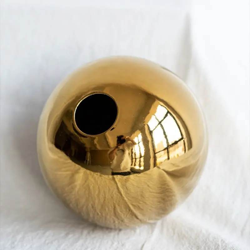 Florero de bola de cerámica electrochapado dorado para Interior, jarrón decorativo moderno para el hogar, sala de estar, tamaño grande