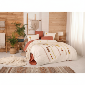 Juego de Funda Nórdica Doble de Algodón Amaris Terracotta con Bordado de Caja y Patrón Geométrico, 4 Piezas, Tamaño King, Cálido para Invierno, para el Hogar - Product Image 3