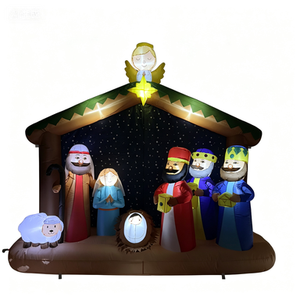 Crèche gonflable de 8 pieds de long avec lumières LED, décoration de jardin de Noël illuminée pour l'intérieur et l'extérieur, représentant la Sainte Famille. - Product Image 6