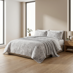 <span class=keywords><strong>Set</strong></span> di Biancheria da Letto in Velluto Goffrato, 4 Pezzi, Spesso e Caldo, Lavabile in Lavatrice, Grigio - Product Image 1