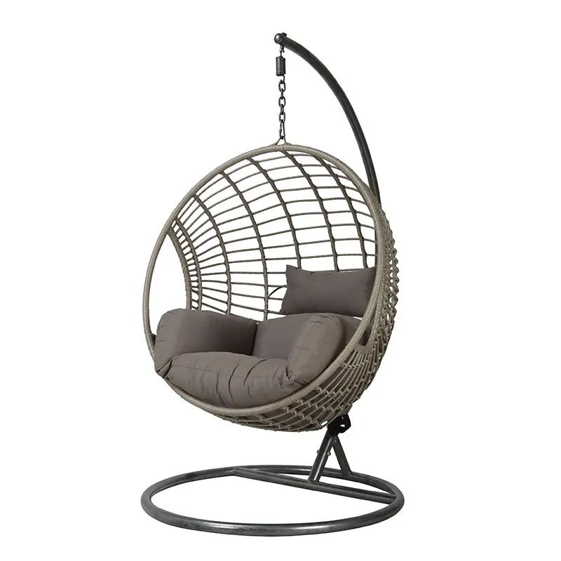 Wholesale custom PE rattan steel swing egg hanging basket chair with seat cushion