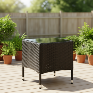Mesa de patio de ratán sintético negro, 15.7x15.7x17.7, diseño contemporáneo duradero para exteriores - Product Image 2