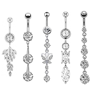 Set de Anillos de Ombligo de Acero Quirúrgico Inoxidable para Mujer con Zirconia, Diseño de Mariposa Colgante, Flotante para Playa, Regalo Corporal - Product Image 1