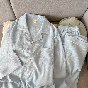 <span class=keywords><strong>Pigiama</strong></span> di cotone con nuvole coreane per <span class=keywords><strong>uomo</strong></span> tinta unita taglie forti per la casa dei giovani pantaloni Cardigan Casual a maniche lunghe per l'inverno - Product Image 4