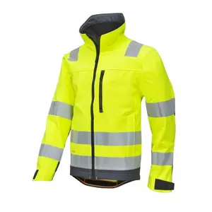 Jaket keselamatan reflektif jaket Softshell kustom oranye tinggi Vis pakaian kerja jaket lembut