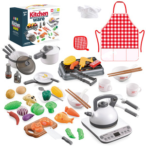 En stock aux États-Unis : Ensemble de jouets de cuisine en plastique pour enfants avec tablier et légumes, pour jeu d'imitation et de rôle, cadeau de cuisine - Product Image 3