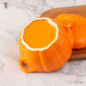 ชามฟักทองแบบสองหูพร้อมฝาปิดสุดสร้างสรรค์เตาอบไมโครเวฟชามสลัดผลไม้แตงโมน่ารักจานใส่ซุปเซรามิกสำหรับอบ - Product Image 6
