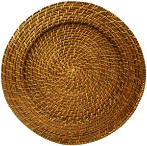 Placa de carregador em rattan, venda quente de placas de material natural, louças, louças, conjunto de louça, placa de carregador, ecológica, drenante, placa carregadora