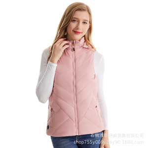 Gilet chauffant intelligent à capuche pour femme, couleur unie, coupe décontractée, chauffage électrique USB, vêtement chaud - Product Image 5