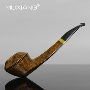 Muxiang Handmade Briarwood Smoking Pipe Bent Shape Gold Black Accent Men's Tobacco Pipe - Product Image 1