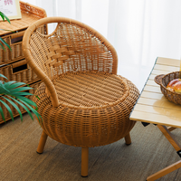 Fauteuil rond en rotin PP tressé à la main avec dossier, petit fauteuil en osier pour enfants, idéal pour chambre d'enfant, patio, salon