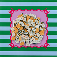 Tuiles de mahjong américaines rayées vert menthe, 166 pièces, avec tapis de mahjong imprimé à rayures vertes assorties, 800x800 mm