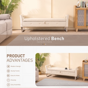 Banc <span class=keywords><strong>de</strong></span> rangement moderne en tissu doux avec accoudoirs, banc d'entrée, ottoman <span class=keywords><strong>de</strong></span> bout <span class=keywords><strong>de</strong></span> lit, coffre pour chambre à coucher, meubles <span class=keywords><strong>de</strong></span> maison - Product Image 3