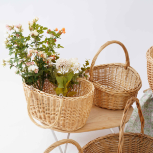JY <strong>Wicker</strong> Willow Mini Decorative Flower Basket with Wood Handles for Kitchen or Bathroom Storage Gift Sets Versatile Home Decor - Product Image 1