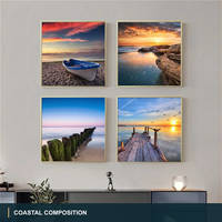 Collection d'art mural Paysages marins côtiers en quatre scènes : Océan, Plage, Coucher de soleil, Quai – Idéal pour Salon, Maison de plage, Hôtel