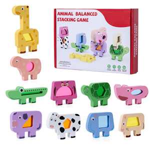 Ensemble de blocs d'empilage en <span class=keywords><strong>bois</strong></span> pour animaux pour enfants de 0 à 24 mois, jouet éducatif créatif avec design d'équilibre et d'ombre et de lumière superposés - Product Image 1