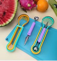 3-in-1 multifunctionele fruit snijset: meloenbolletjesmaker, schep, schilmesje en snijder voor watermeloen en meloen salades.