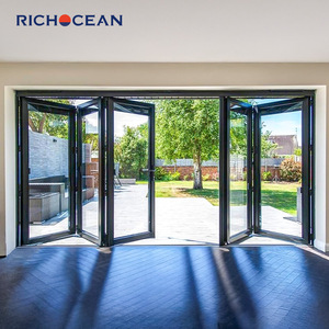Porte coulissante accordéon en verre à double battant en aluminium de conception moderne RICHOCEAN, projet de porte pliante personnalisée - Product Image 1